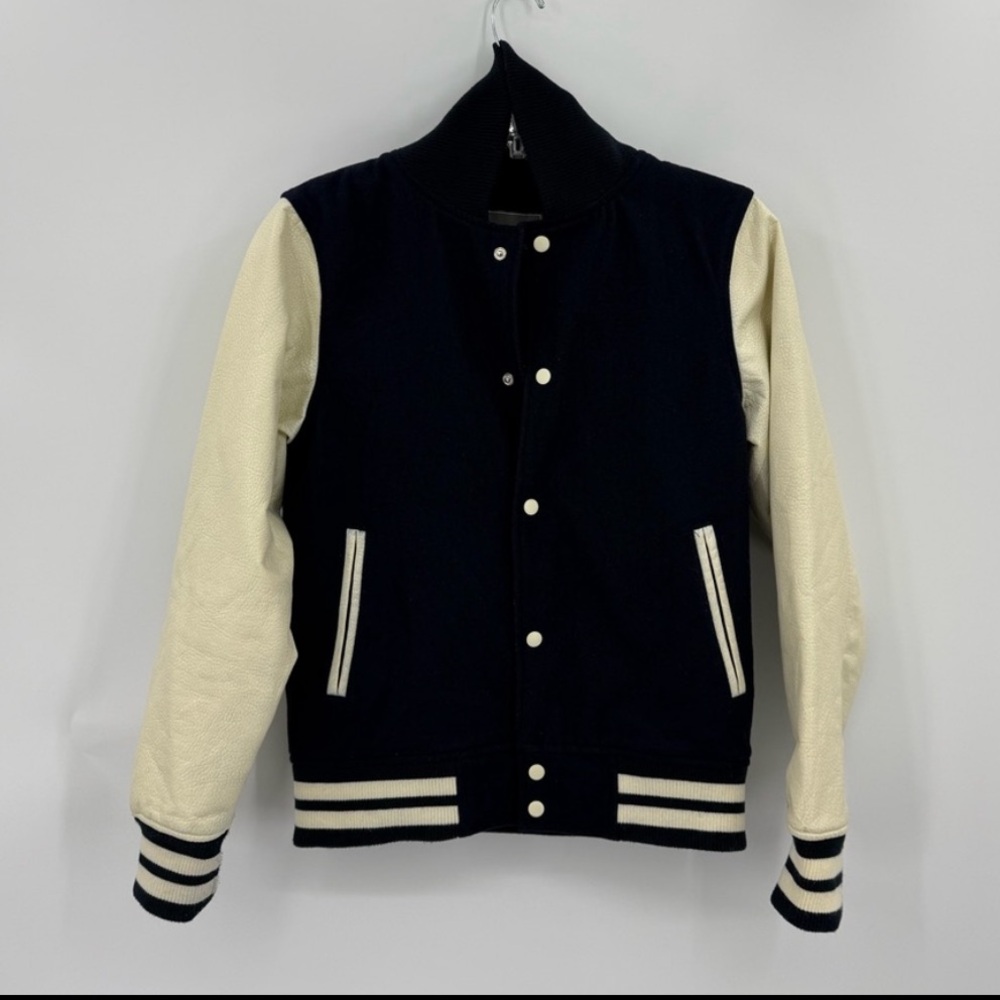 Black and Cream Varsity Jacket with Ribbed Collar
